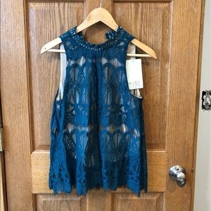 Dressy lace teal tank
